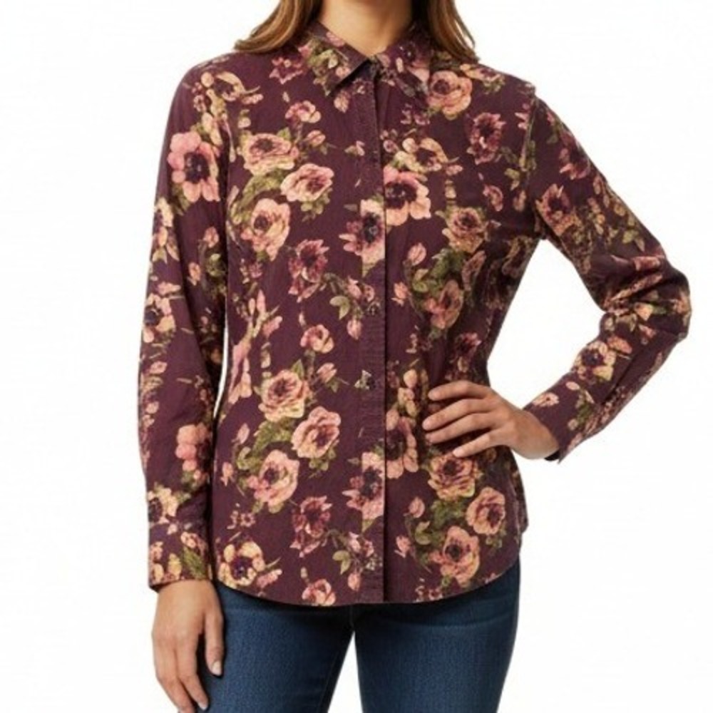 Chaps Women Button Down Shirt Floral Rose‎ 100% Cotton Casual Workwear Plus 1X